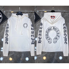 Chrome Hearts Gothic Letter Sleeve Zip-Up Hoodie (White)