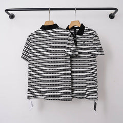Chrome Hearts Monogram Striped Short Sleeve Polo Shirt (Black/White)