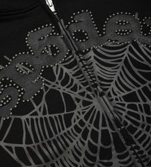 Sp5der OG Web Studded Zip Hoodie Black