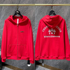 Chrome Hearts "Hollywood" Cross Zip-Up Hoodie (Red)
