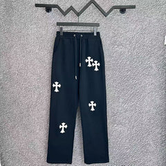 Chrome Hearts Offset Cross Applique Straight-Leg Lounge Pants (Black)