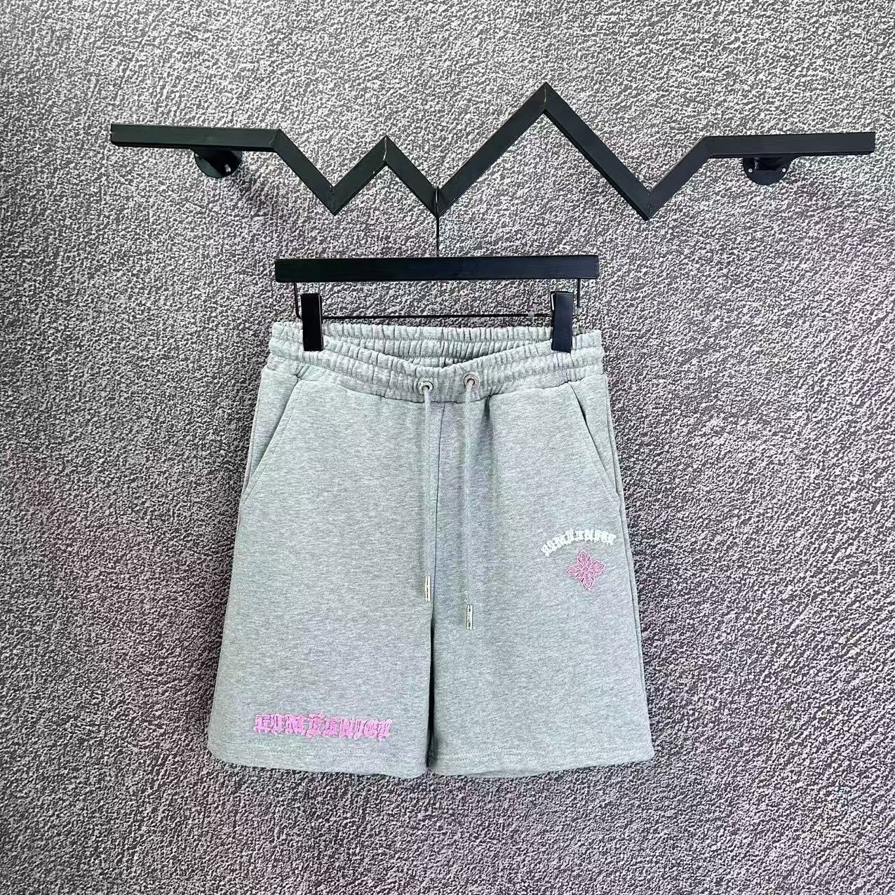 Chrome Hearts Light Gray & Pink Script Logo Sweatshorts
