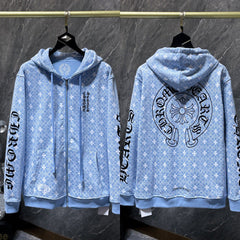 Chrome Hearts Monogram Horseshoe Zip-Up Hoodie (Light Blue)