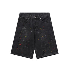 Chrome Hearts Black Heavy Wash & Paint Splatter Denim Shorts