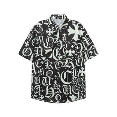 Chrome Hearts Black & White Monogram All-Over Print Short-Sleeve Shirt