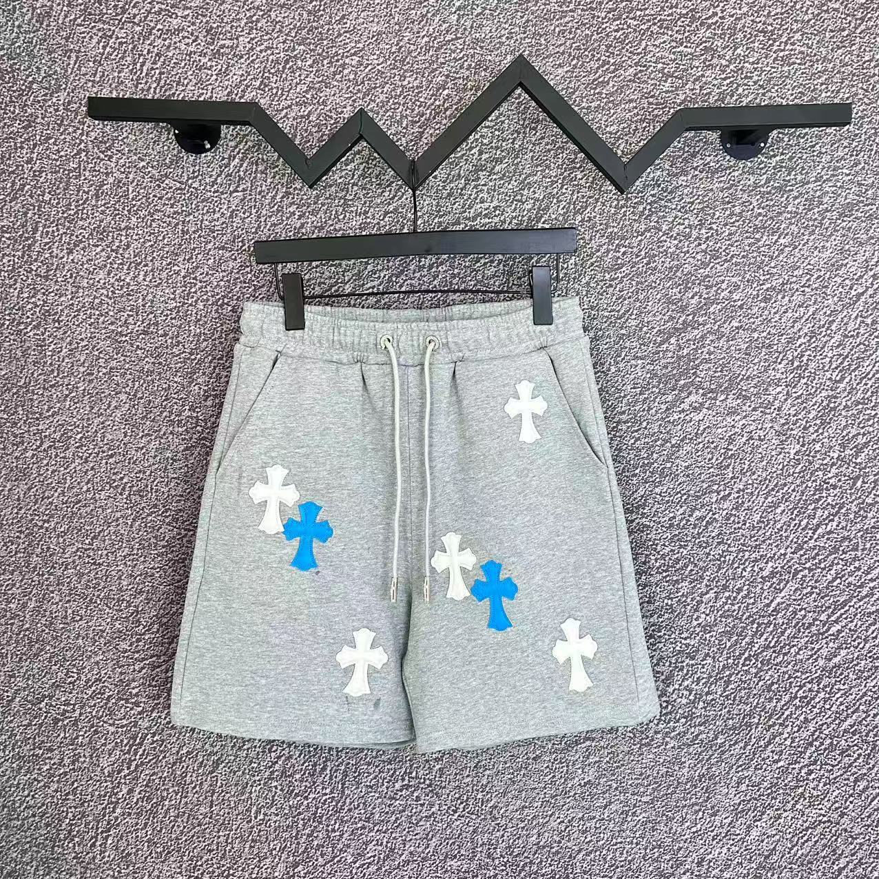 Chrome Hearts Light Gray & White-Blue Cross Patch Sweatshorts