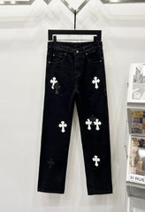 Chrome Hearts Black & Black-White Cross Patch Denim Jeans