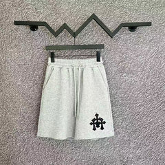 Chrome Hearts Light Gray & Black Cross Patch Sweatshorts