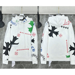 Chrome Hearts All-Over Gothic Letter & Cross Hoodie (White)