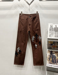 Chrome Hearts Zebra-Pattern Cross Applique Denim Pants