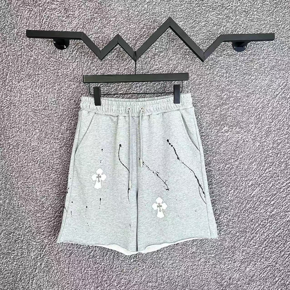 Chrome Hearts Light Gray Paint Splatter & Cross Patch Sweatshorts